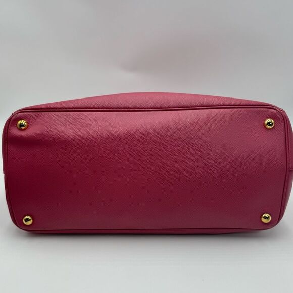 Auth Prada Pink Saffiano Leather Double Zipper Lux Galleria Tote Bag - Picture 7 of 13